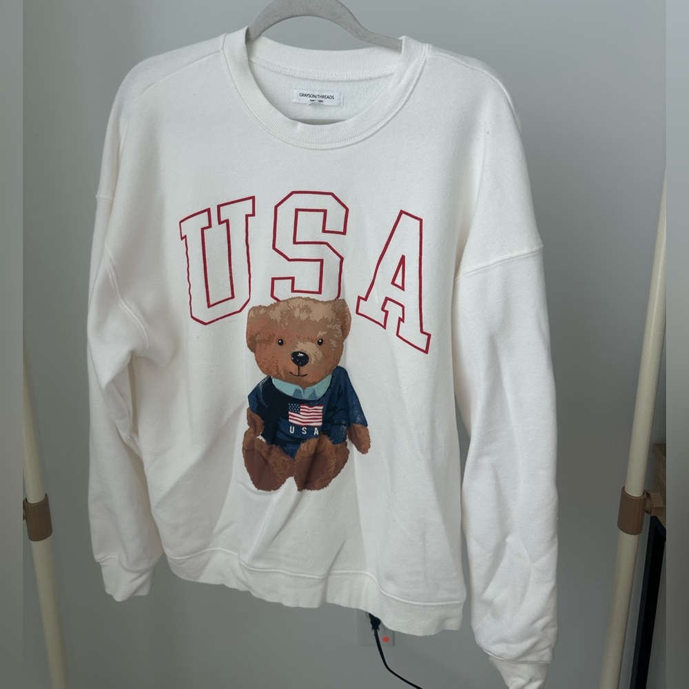 Target White USA Teddy Bear Sweatshirt